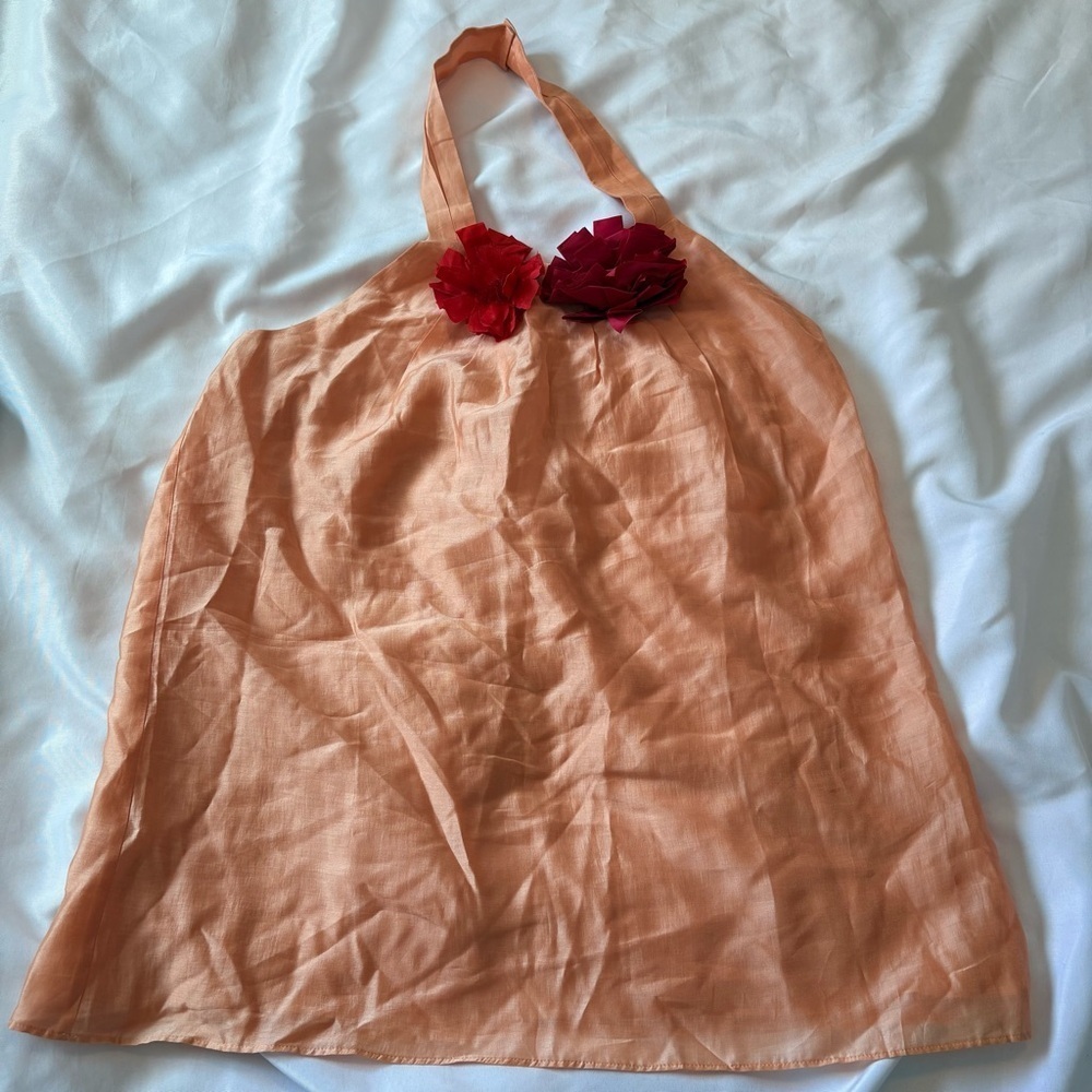 Ann Taylor Plus Size 8 Peach Lined Button Halter Top W/ Flower Accents